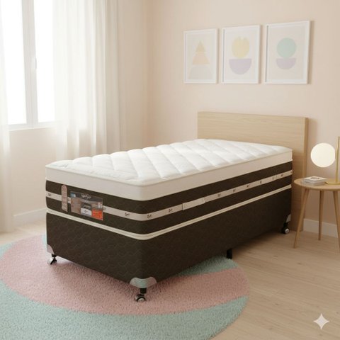 Cama Box Solteiro Castor Silver Star Air One Face Tecnopedic 88x188x59 + Box Castor