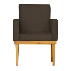 Poltrona Bella Luxo Base de Madeira Maciça Recepção - Suede Marrom