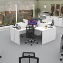 Ver imagem 3 de Ilha de Escrivaninhas em L 140x60 cm Estação de Trabalho Escritório Branco