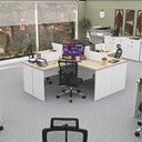 Ver imagem 2 de Ilha de Escrivaninhas em L 140x60 cm Estação de Trabalho Escritório Branco/Carvalho