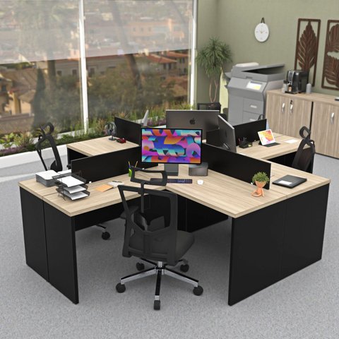 Ilha de Escrivaninhas em L 140x60 Cm Estação de Trabalho Escritório