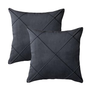 Kit 2 Capas para Almofada Drapeada em Veludo Quadrada 60x60 Cinza Chumbo