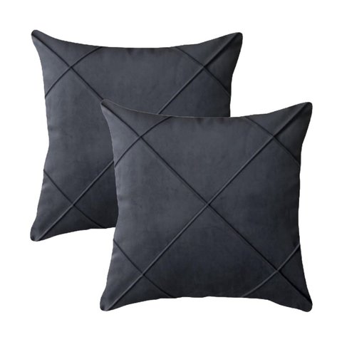 Kit 2 Capas para Almofada Drapeada em Veludo Quadrada 60x60 Cinza Chumbo