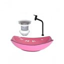 Ver imagem 1 de Cuba de Vidro Oval 51cm Rosa + Valvula + Torneira Preta