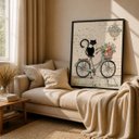 Ver imagem 1 de Quadro Canvas Gato Bike Retro 60x40cm Mold Branca
