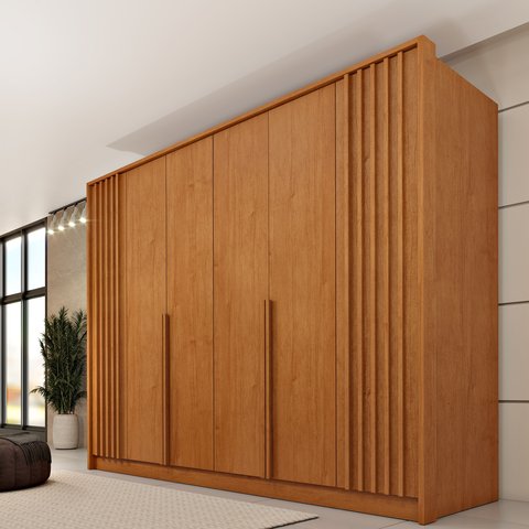 Guarda Roupa Casal 6 Portas Ripado 4 Gavetas 244cm Nova York Flex Yescasa Marrom/Cinamomo