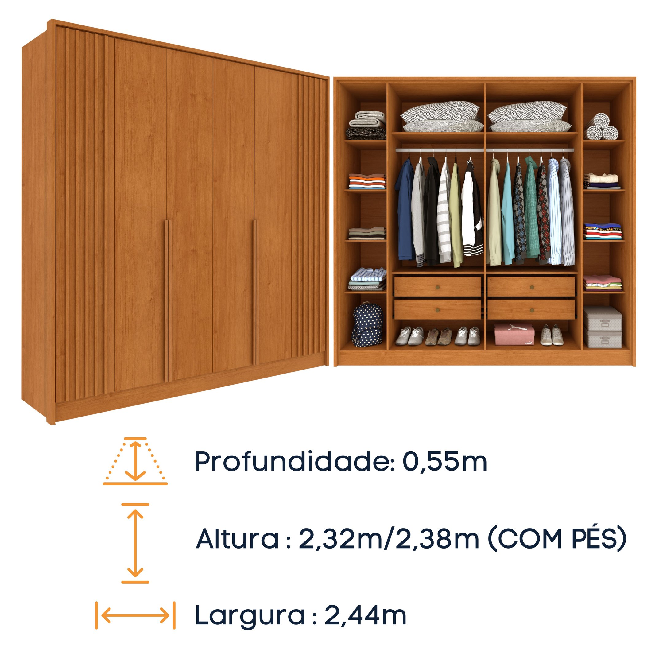 Guarda Roupa Casal 6 Portas Ripado 4 Gavetas 244cm Nova York Flex Espresso Móveis   - 12