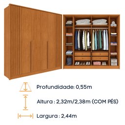 Guarda Roupa 6 Portas Ripado 4 Gavetas 244cm  Nova York Flex Espresso Móveis  - 12