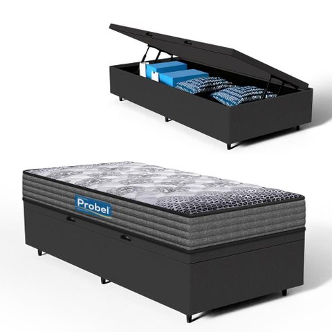 Cama Box Baú com Colchão de Espuma D60 Double Face Guarda Costas Comfort Force Probel Solteiro