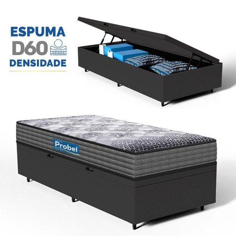 Cama Box Baú com Colchão de Espuma D60 Double Face Guarda Costas Comfort Force Probel Solteiro