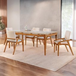 Conjunto de Mesa Merlin 1,80m e 6 Cadeiras Galé - Madeira Tauari Tampo em Laca - Távoli Decor - 1