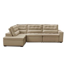 Sofá de Canto Retrátil e Reclinável com Molas 3,00x2,00 Esq Virginia Suede Bege Adonai Estofados - 2
