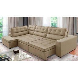 Sofá de Canto Retrátil e Reclinável com Molas 3,00x2,00 Esq Virginia Suede Bege Adonai Estofados - 1