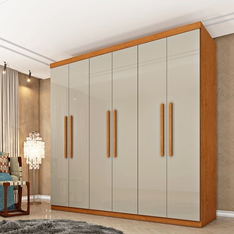 Guarda Roupa Casal 6 Portas 4 Gavetas 219cm Lima Yescasa Bege/Cinamomo/Off White