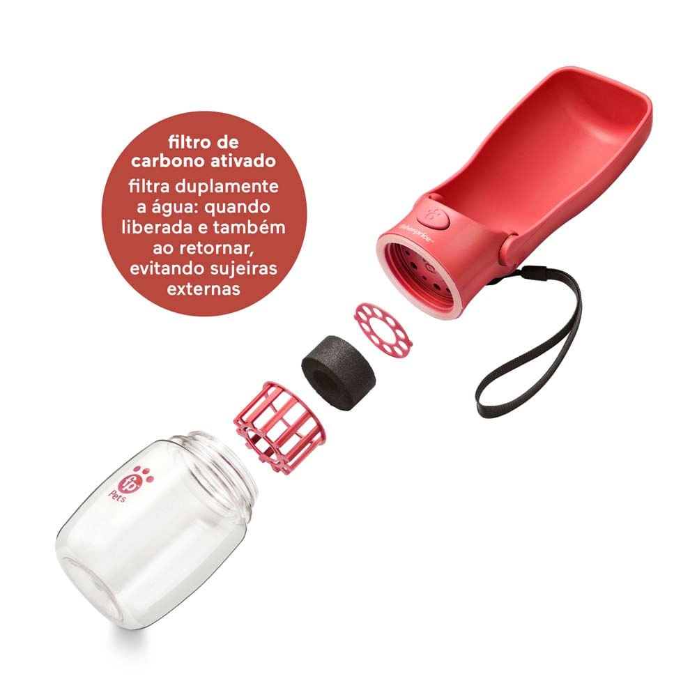 Garrafa Portátil Dobrável Pet Foldable Water To Go 350ml com Filtro de Carvão Ativado Vermelha - Fis - 3