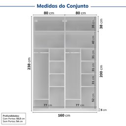 Guarda-roupa Modulado 4 Peças 8 Portas Jade CabeCasa MadeiraMadeira - 5
