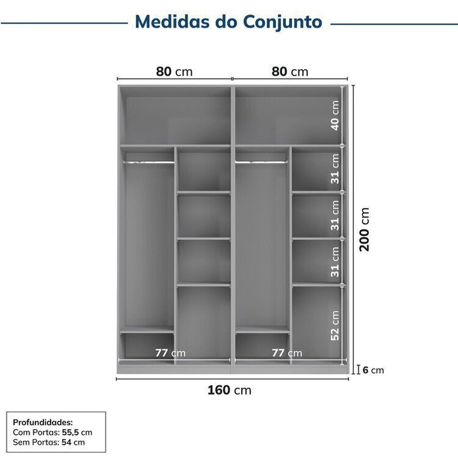 Guarda Roupa Casal Modulado 2 Peças 4 Portas Jade CabeCasa