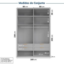 Guarda-roupa Modulado 4 Peças 4 Portas Jade CabeCasa MadeiraMadeira - 3