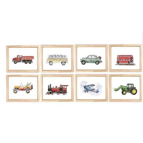 Kit Quadro A3 Infantil Transporte Decoração Quarto Menino Bebê Criança