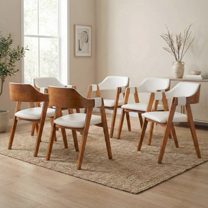 Kit 6 Cadeiras de Jantar Estofadas em Madeira Maciça e Linho Dalia