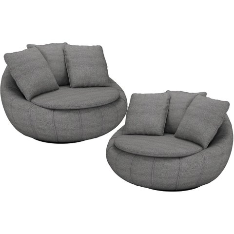 Kit 02 Poltronas Para Sala De Estar Decorativa Giratória Kira M03 Linho Cinza - Lyam Decor