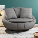 Ver imagem 2 de Kit 02 Poltronas Para Sala De Estar Decorativa Giratória Kira M03 Linho Cinza - Lyam Decor