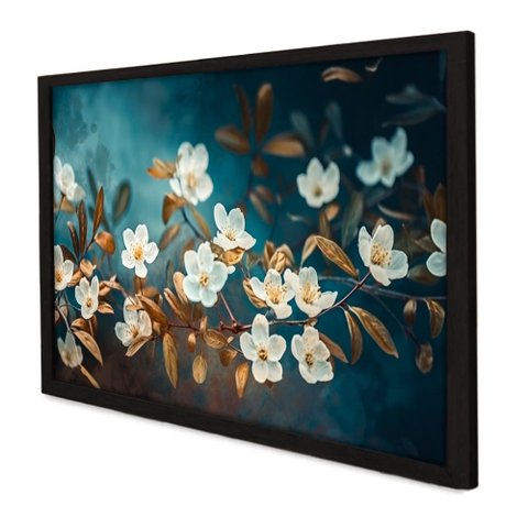 Quadro Decorativo Floral Luxo Galhos de Cerejeira em Moldura Caixa Tacolado Moldura Trad 1cm Preta C