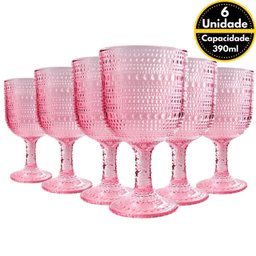 Jogo com 6 Taças Pérola de Vidro Rosa de Agua ou Suco 390ml - 6