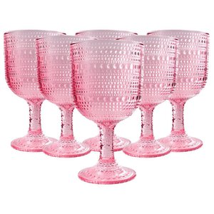 Jogo com 6 Taças Pérola de Vidro Rosa de Agua ou Suco 390ml