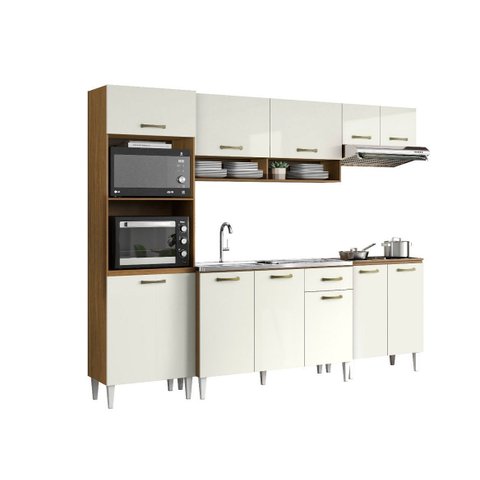 Jogo de Cozinha Atena 249cm com Balcão de Pia 120cm sem Tampo - Atacama/off White Aramóveis