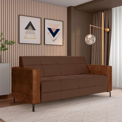 Sofá Living Decorativo Houston 2 Lugares 200cm Pés em Metal Veludo/ Pu Marrom/ Marrom G33 - Gran Bel