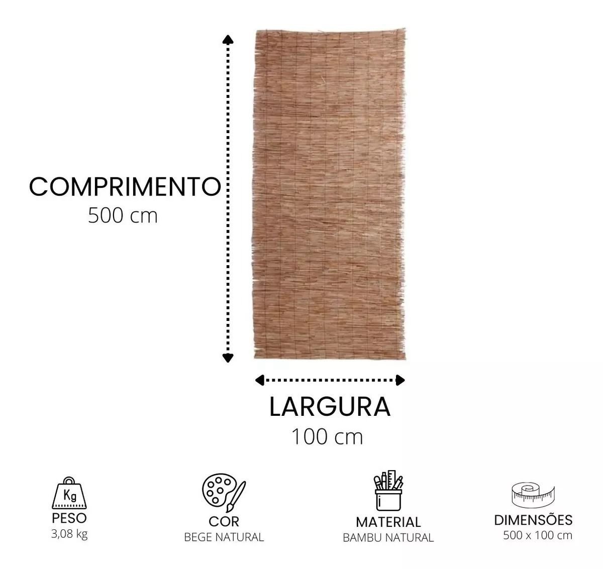 Esteira de Bambu Inteiro Natural Divisória 5mt x 1mt para Pergolado Decoração Cortinas Decore Fácil  - 5