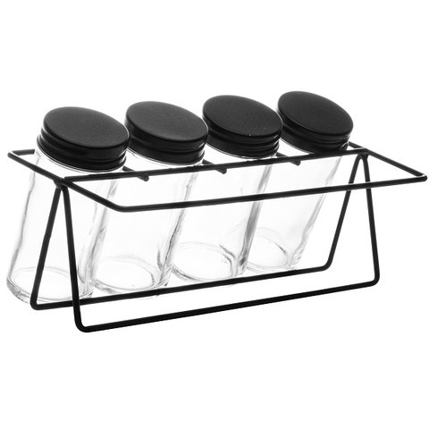 Porta Condimentos com 4 Potes e Suporte Metal Lyor