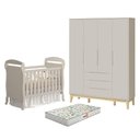 Ver imagem 1 de Kit Berço Americano Danny com Colchão Gazin e Guarda Roupa 4 Portas MDF 148cm Bege Reller Móveis