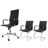 Kit Cadeira de Escritório Stripes Presidente + 2 Cadeiras de Escritório Stripes Fixas Pretas - 1