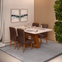 Ver imagem 1 de Conjunto de Sala de Jantar 4 Cadeiras Tampo sem Vidro 170x90 Cm Dj Móveis Kiara Freijó Yasmin Moca