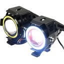 Ver imagem 3 de Kit 2x Farol Milha Led Moto Universal Aluminio U7 Angel Eyes com Interruptor