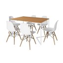 Ver imagem 2 de Mesa Jantar Industrial Retangular Canela 137x90cm Base V Ferro Branco com 6 Cadeiras Branca Eames Ma