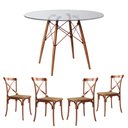 Ver imagem 1 de Jogo de Mesa Eiffel Redondo Tampo de Madeira 90cm Branco com 4 Cadeiras Katrina Cobre Assento Corano