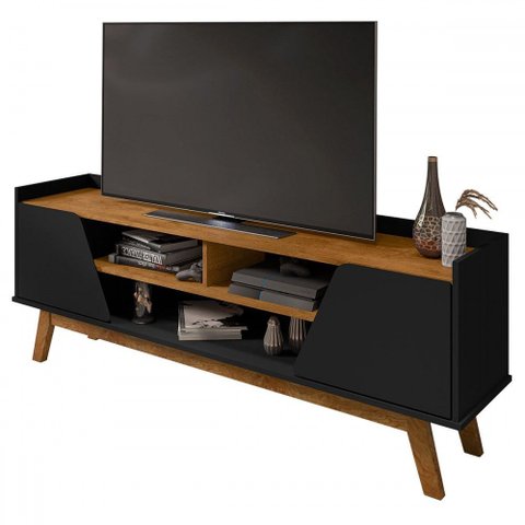 Rack para Tv até 65 Polegadas Mackenzie 2 Portas 1 Prateleira Preto Fosco/nature - Pnr Móveis
