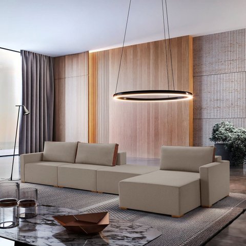 Sofá Amsterdã 4 Lugares Bouclê 3,90m Bege