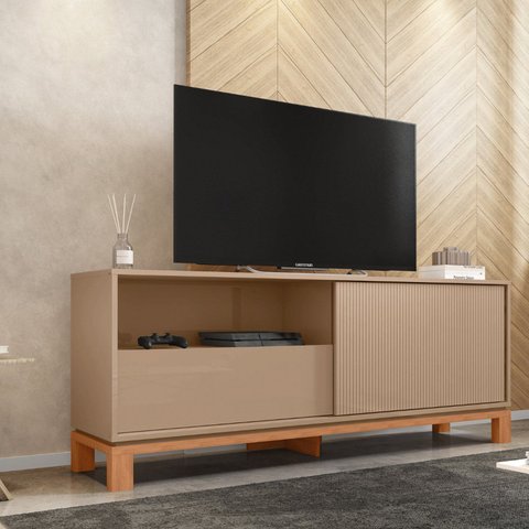 Rack para TV até 55 Polegadas 150cm Porta com Textura Microrripada Cavalete Mondrian 1.5 Marrom