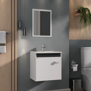 Kit Conjunto de Balcão para Banheiro Econômico 60cm Branco/preto Suspenso Fabribam