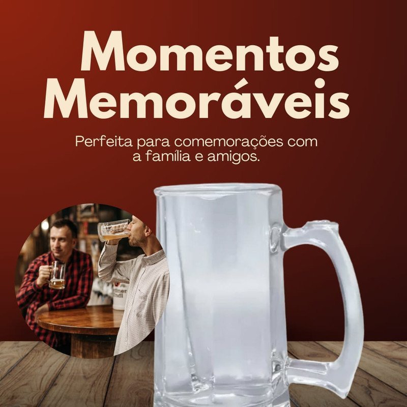 Kit 6 Caneca Chopp 380ml Vidro Resistente Alça Reforçada Churrasco Decoração Grosso Resistente Queda - 7