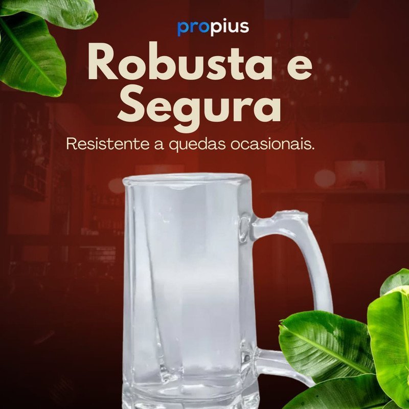 Kit 6 Caneca Chopp 380ml Vidro Resistente Alça Reforçada Churrasco Decoração Grosso Resistente Queda - 6