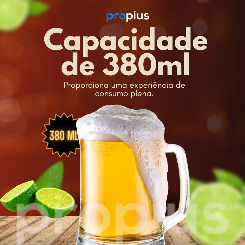 Kit 6 Caneca Chopp 380ml Vidro Resistente Alça Reforçada Churrasco Decoração Grosso Resistente Queda - 2