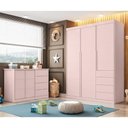 Ver imagem 1 de Conjunto Infantil Jade 3 Portas de Bater 4 Gavetas MDF Rose Semi Brilho Sallar Home