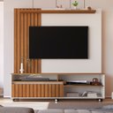 Ver imagem 1 de Estante Ripado para TV até 65 Polegadas MDF 160CMX188CM Rodízios Havana Bege