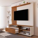 Ver imagem 4 de Estante Ripado para TV até 65 Polegadas MDF 160CMX188CM Rodízios Havana Bege