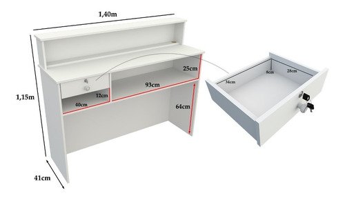 Balcão Caixa M13 100% Mdf recepção Vallet Loja Gaveta - 2